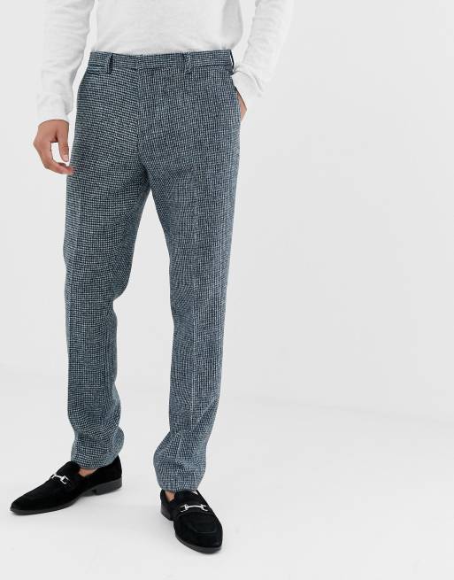 Noak — Niebieski garnitur z tkaniny Harris Tweed o dopasowanym kroju, 3 z 3