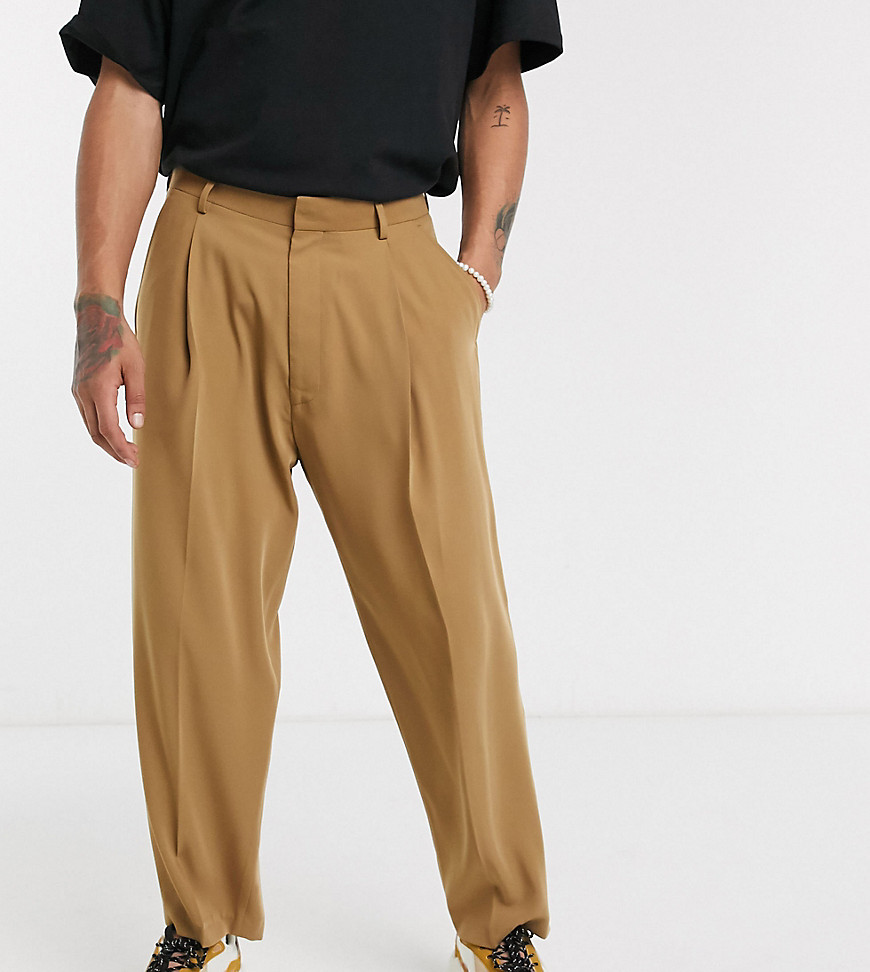 Noak - Pantaloni a fondo ampio color cammello più scuro-Marrone