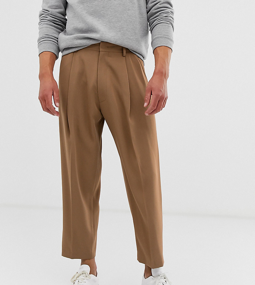 Noak - Pantaloni da abito con fondo ampio color cammello-Beige