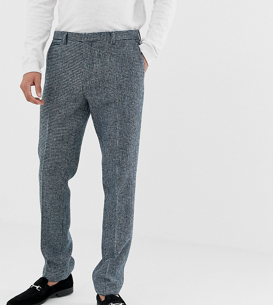 Noak - Pantaloni da abito slim in Harris tweed blu