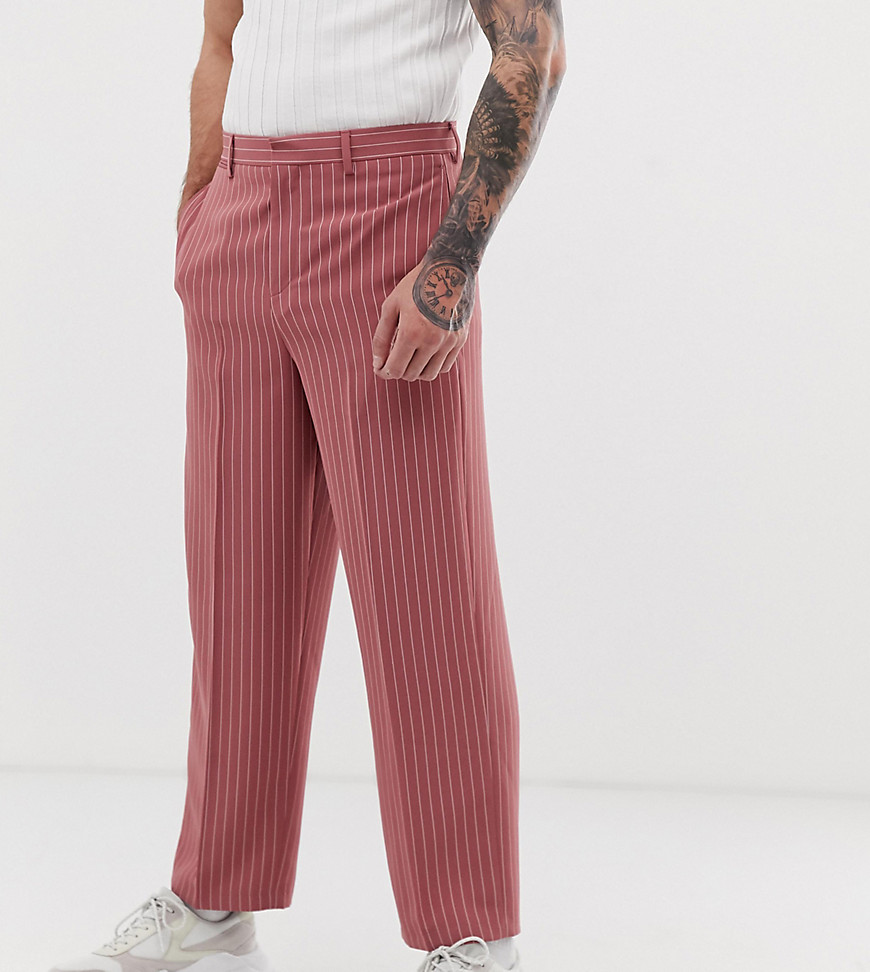 Noak - Pantaloni eleganti gessati rosa con fondo ampio