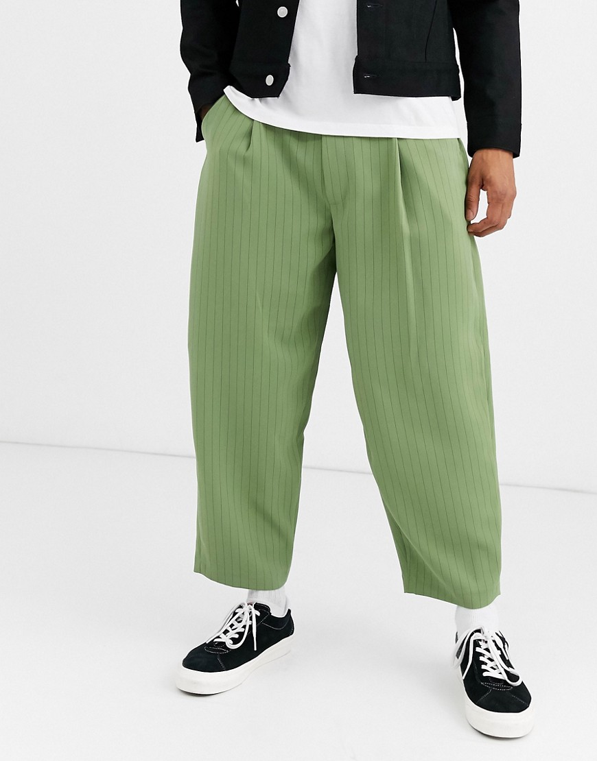 Noak - Pantaloni gessati color menta con fondo ampio-Verde