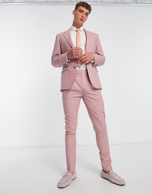 Noak – Pasteloworóżowe obcisłe spodnie garniturowe z materiału premium z dużą zawartością wełny