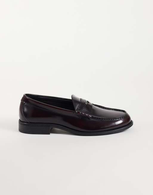 NOAK penny loafers met muntdetail in bordeauxrood leer, 2 van 4