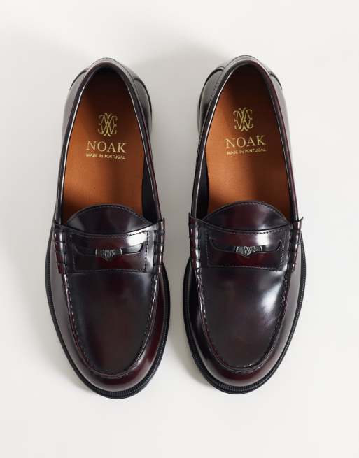 NOAK penny loafers met muntdetail in bordeauxrood leer, 3 van 4