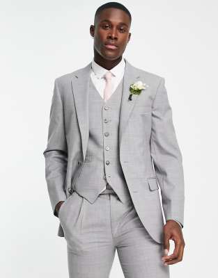 Noak premium wool-rich skinny suit jacket in ice gray