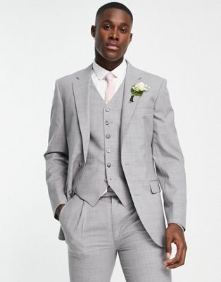 Noak premium wool-rich skinny suit jacket in ice grey