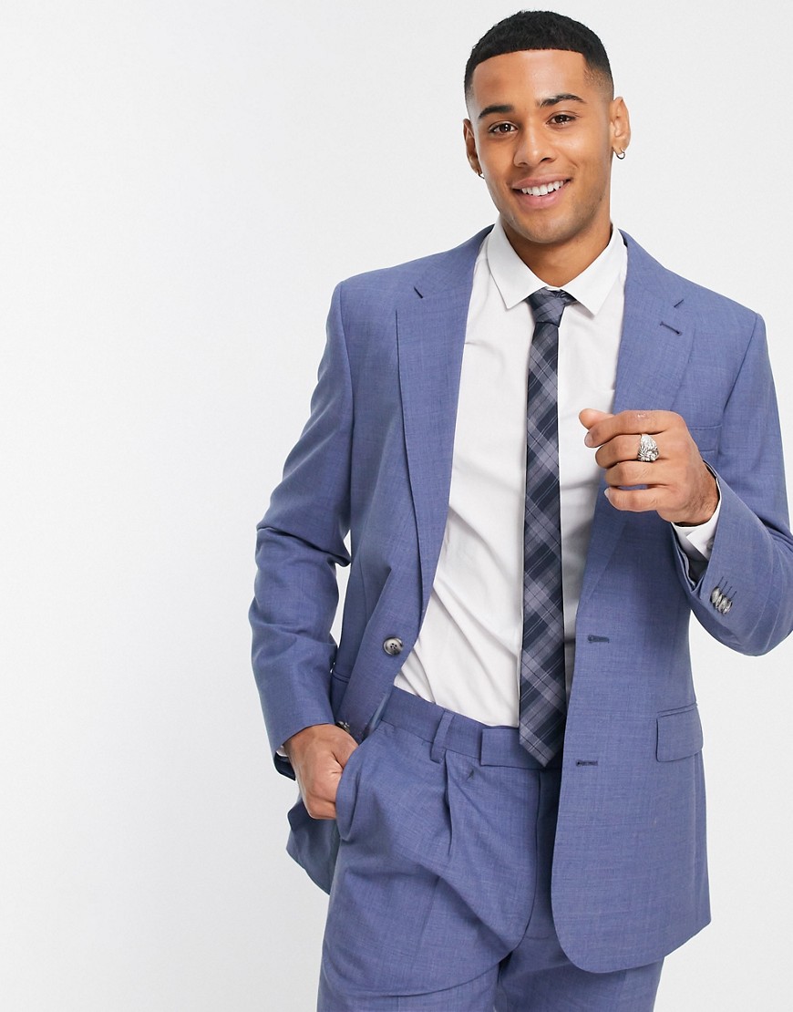 Noak premium wool-rich skinny suit jacket in mid blue