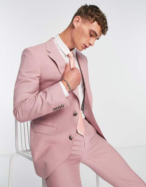 Noak premium wool-rich skinny suit jacket in pastel pink - view 1