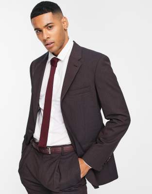 Noak premium wool-rich skinny suit jacket in plum-Purple