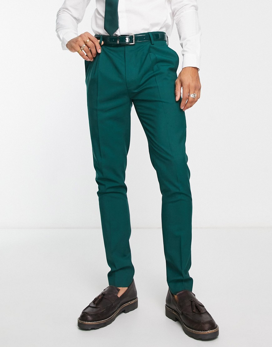 premium wool-rich skinny suit pants in forest green
