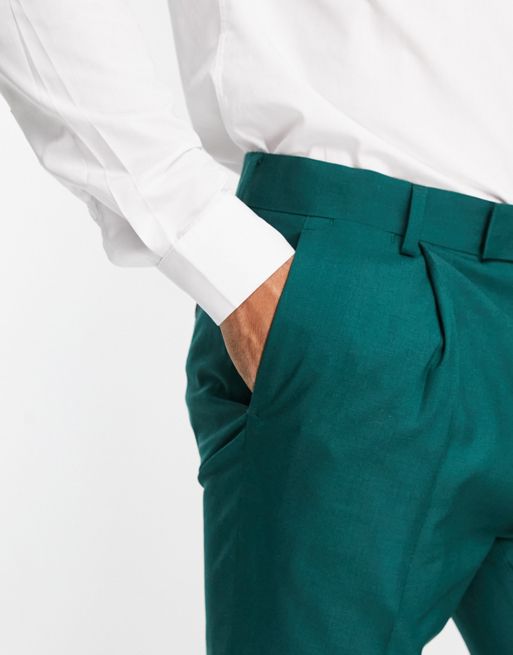 Noak premium wool-rich skinny suit pants in forest green | ASOS