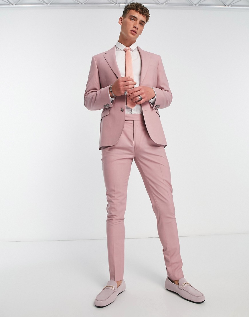 Noak premium wool-rich skinny suit trousers in pastel pink