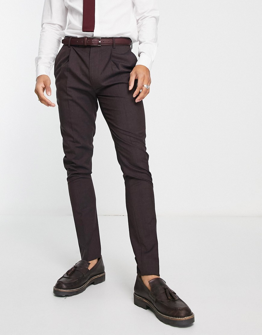 Noak premium wool-rich skinny suit trousers in plum-Purple