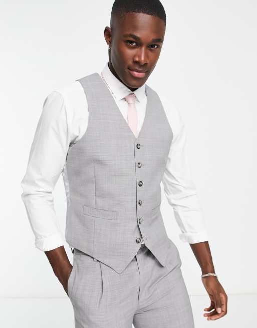 Noak premium wool-rich skinny suit vest in ice gray | ASOS