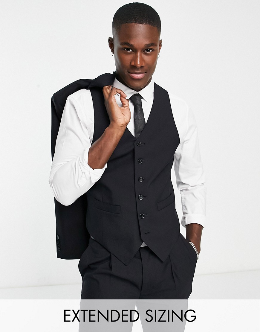 Noak premium wool-rich skinny suit waistcoat in black