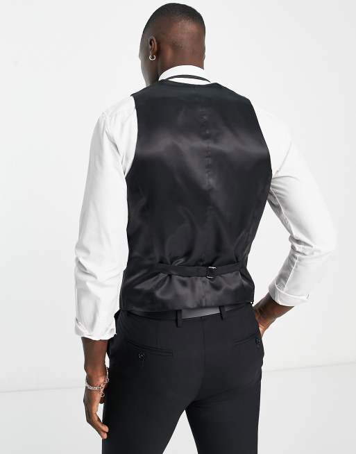 Noak premium wool-rich skinny suit waistcoat in black, 2 of 4