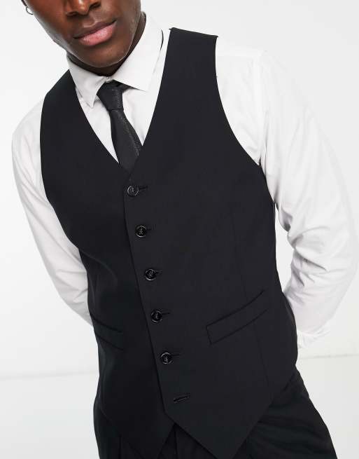 Noak premium wool-rich skinny suit waistcoat in black, 3 of 4