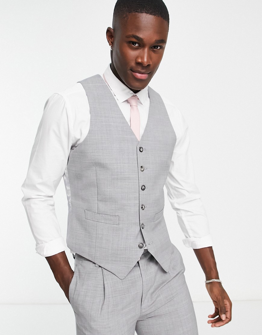 Noak premium wool-rich skinny suit waistcoat in ice grey