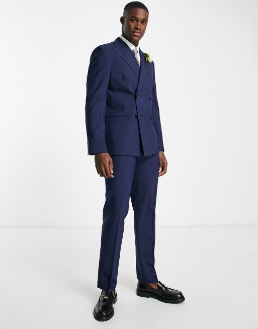 Noak premium wool-rich slim double-breasted suit jacket in navy