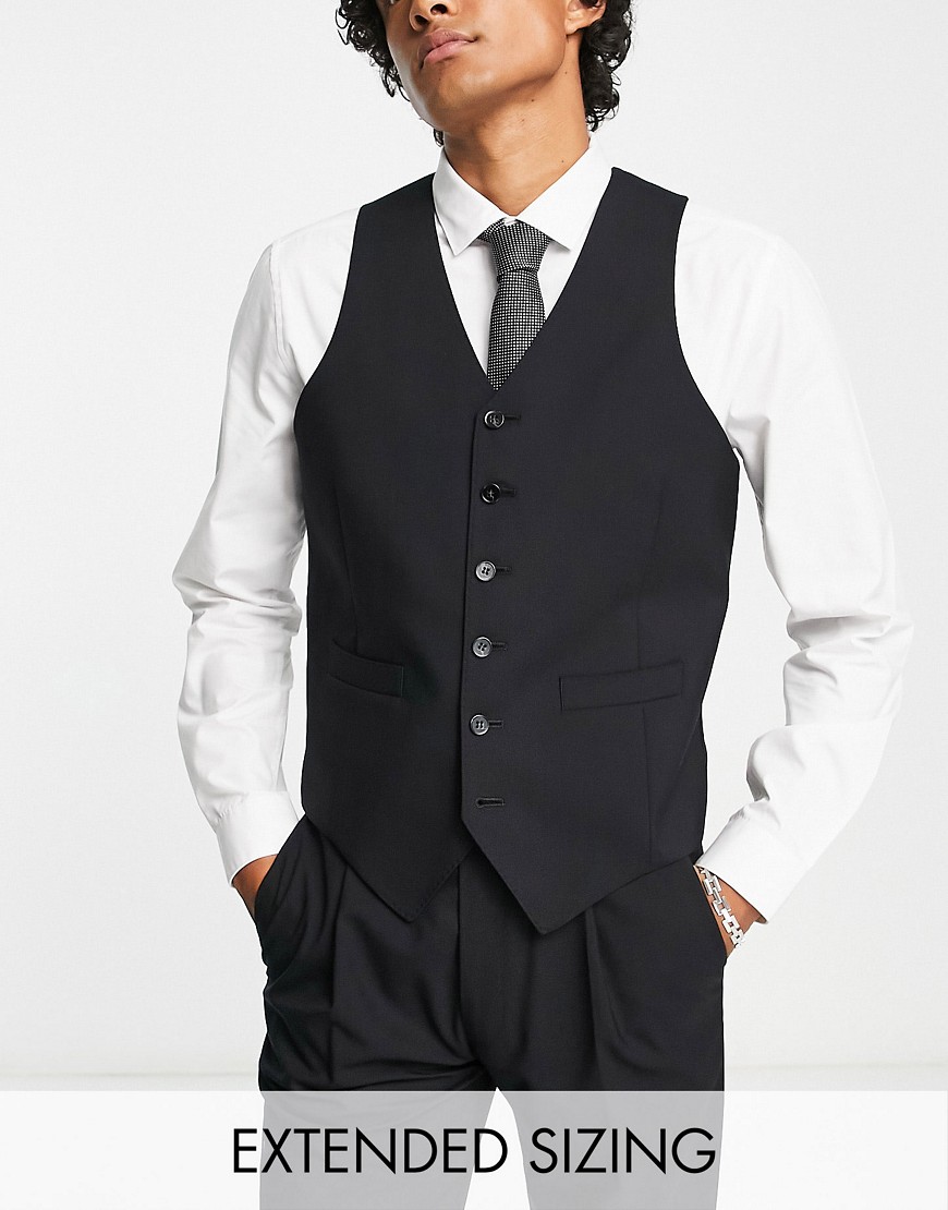 premium wool-rich slim suit vest in black