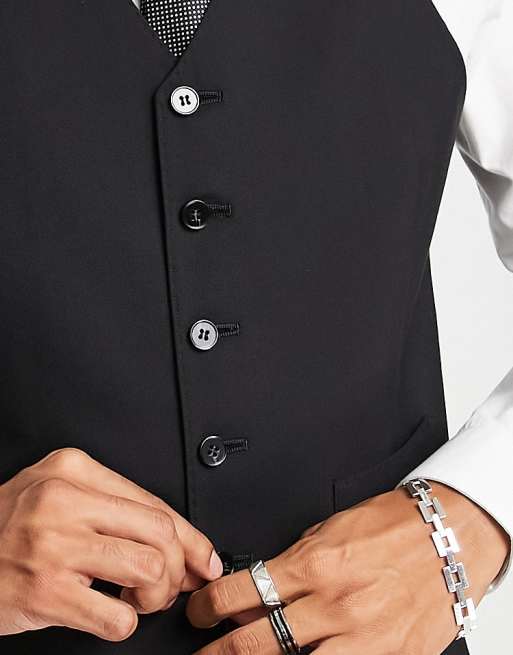 Noak premium wool-rich slim suit waistcoat in black | ASOS