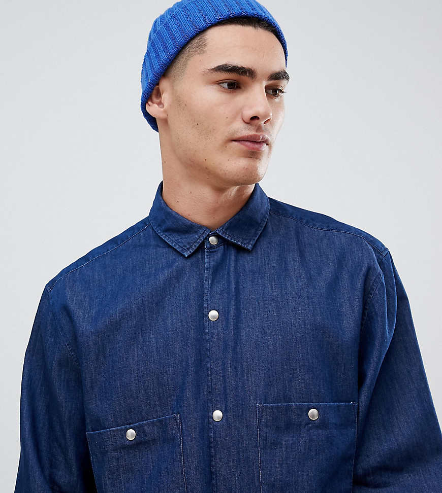 Noak - Regular-fit denim overhemd met lange mouwen-Blauw