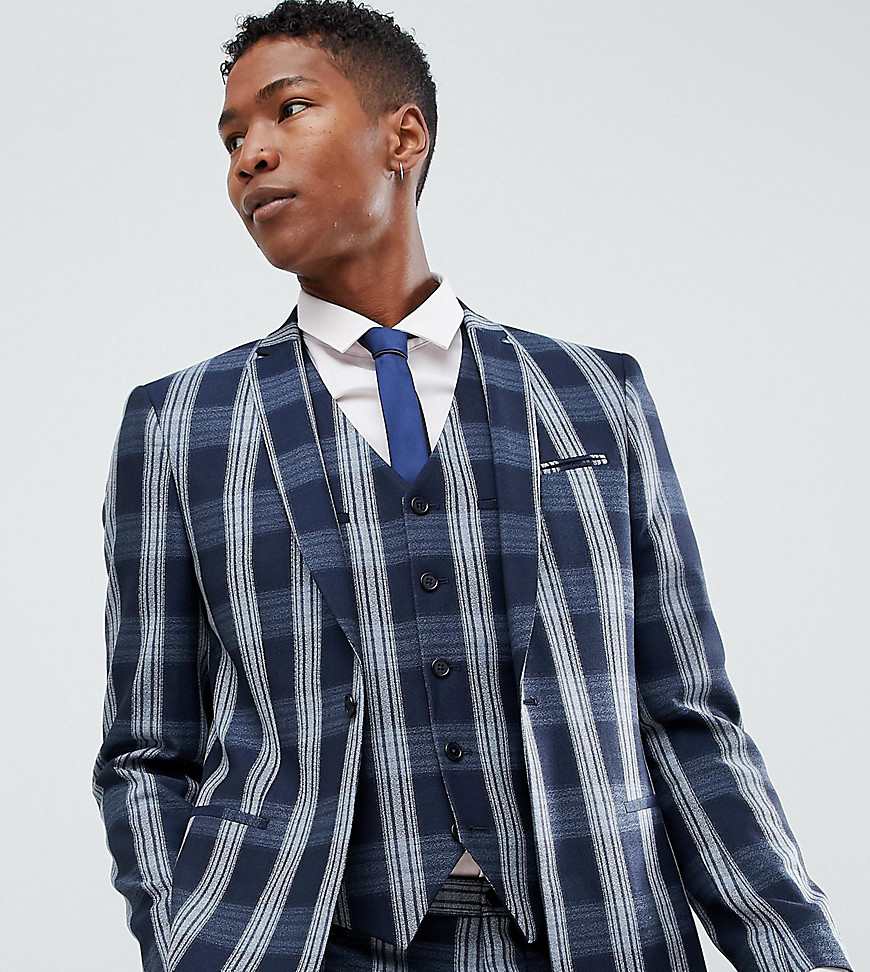 Noak – Rutig kostymjacka med extra smal passform-Marinblå