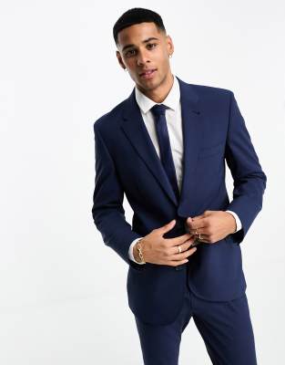 Noak 'Santiponce' wool-rich skinny suit jacket in navy puppytooth check