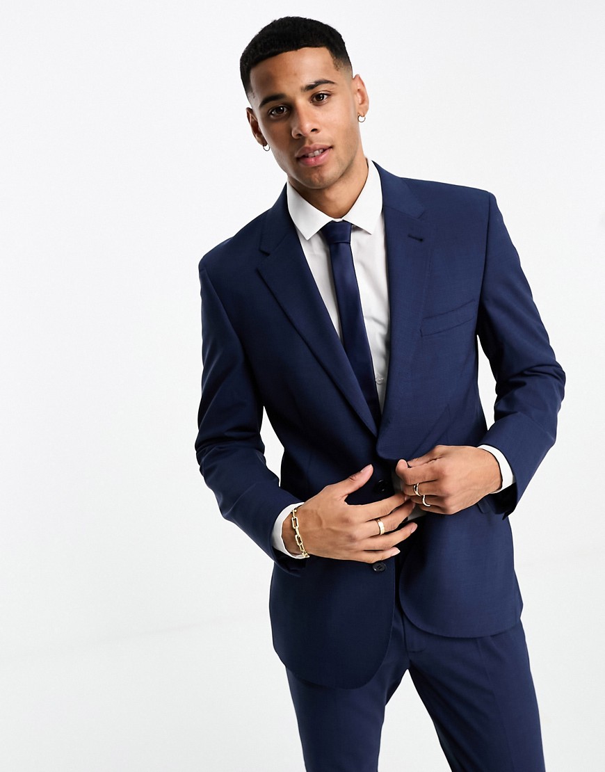Noak ’Santiponce’ wool-rich skinny suit jacket in navy puppytooth check