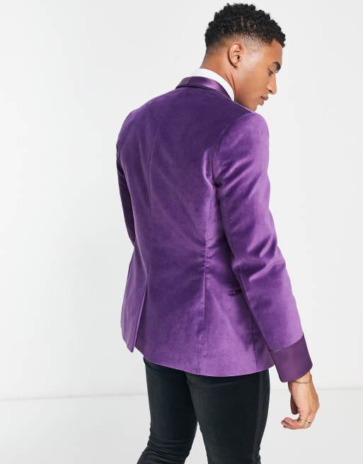 Noak skinny cotton velvet dinner jacket in plum