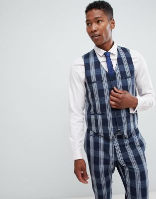 Noak - Karierte, enge Anzugsweste - Navy