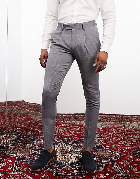 for Men ASOS Synthetic Wedding Super Skinny Suit Pants in Brown Slacks and Chinos Formal trousers Save 33% Grey Mens Clothing Trousers 