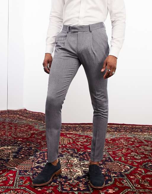 Noak skinny premium fabric suit pants in blue micro texture with two-way stretch
