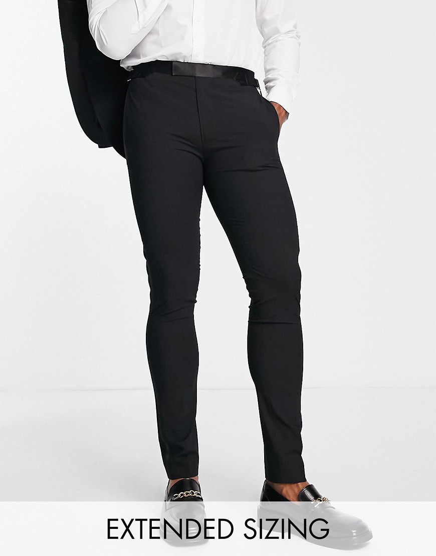 skinny premium fabric tuxedo suit pants in black with stretch