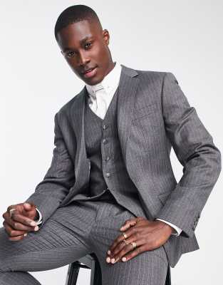 grey suit black pinstripe