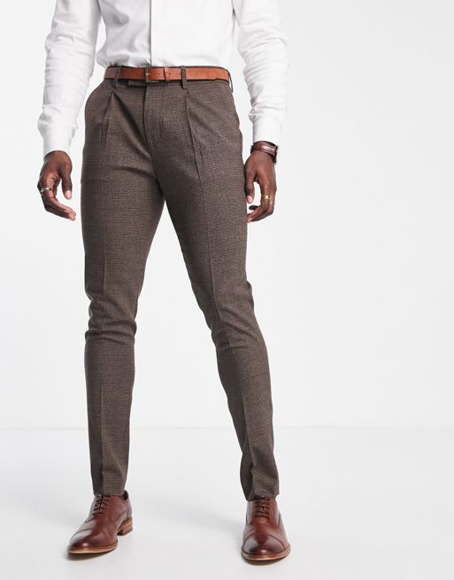 Men's Brown Puppytooth Stretch Formal Trousers