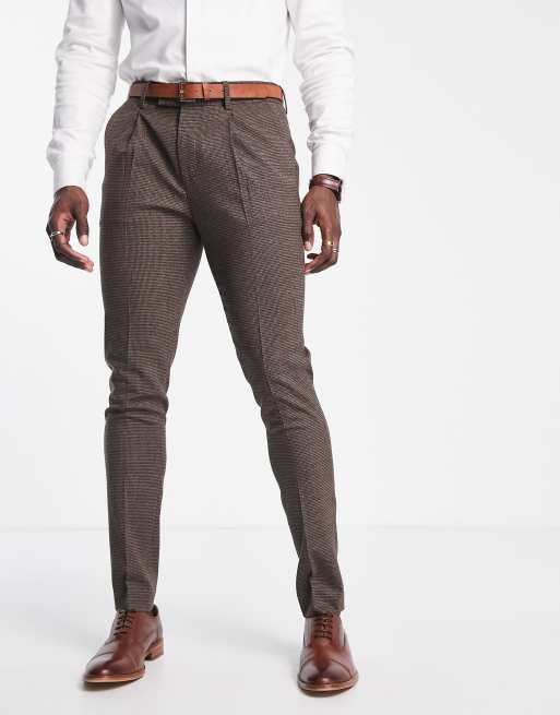 Men's Brown Puppytooth Stretch Formal Trousers