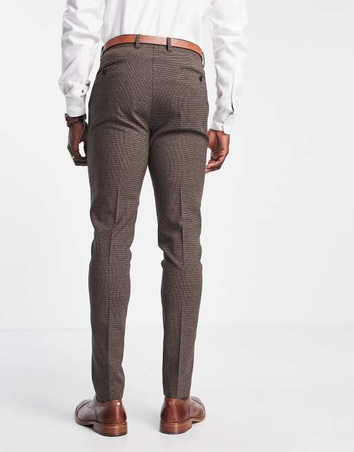 Noak skinny suit pants in brown puppytooth plaid virgin wool blend with two way stretch, 2 of 4