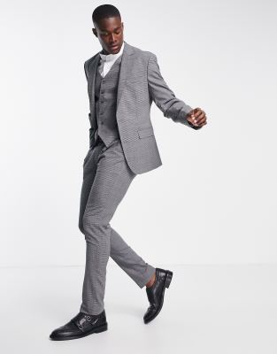 Noak skinny suit pants in gray Glen check worsted wool blend