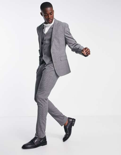 Noak skinny suit in gray glen check worsted wool blend | ASOS