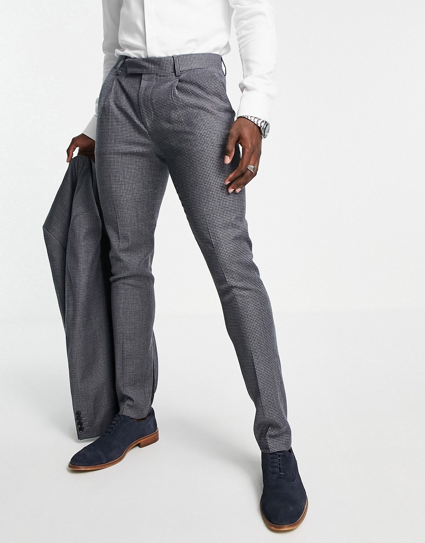skinny suit pants in gray puppytooth plaid virgin wool blend with stretch