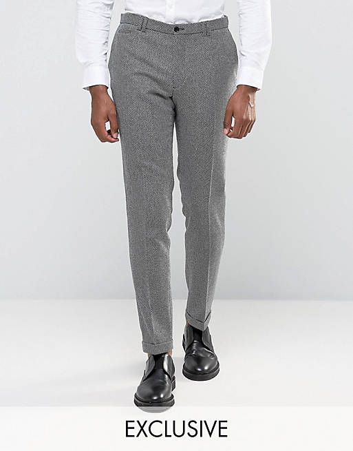 Noak Skinny Suit Pants With Turn Up In Monochrome Texture