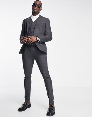 Noak skinny suit trousers in grey birdseye textured wool blend with stretch