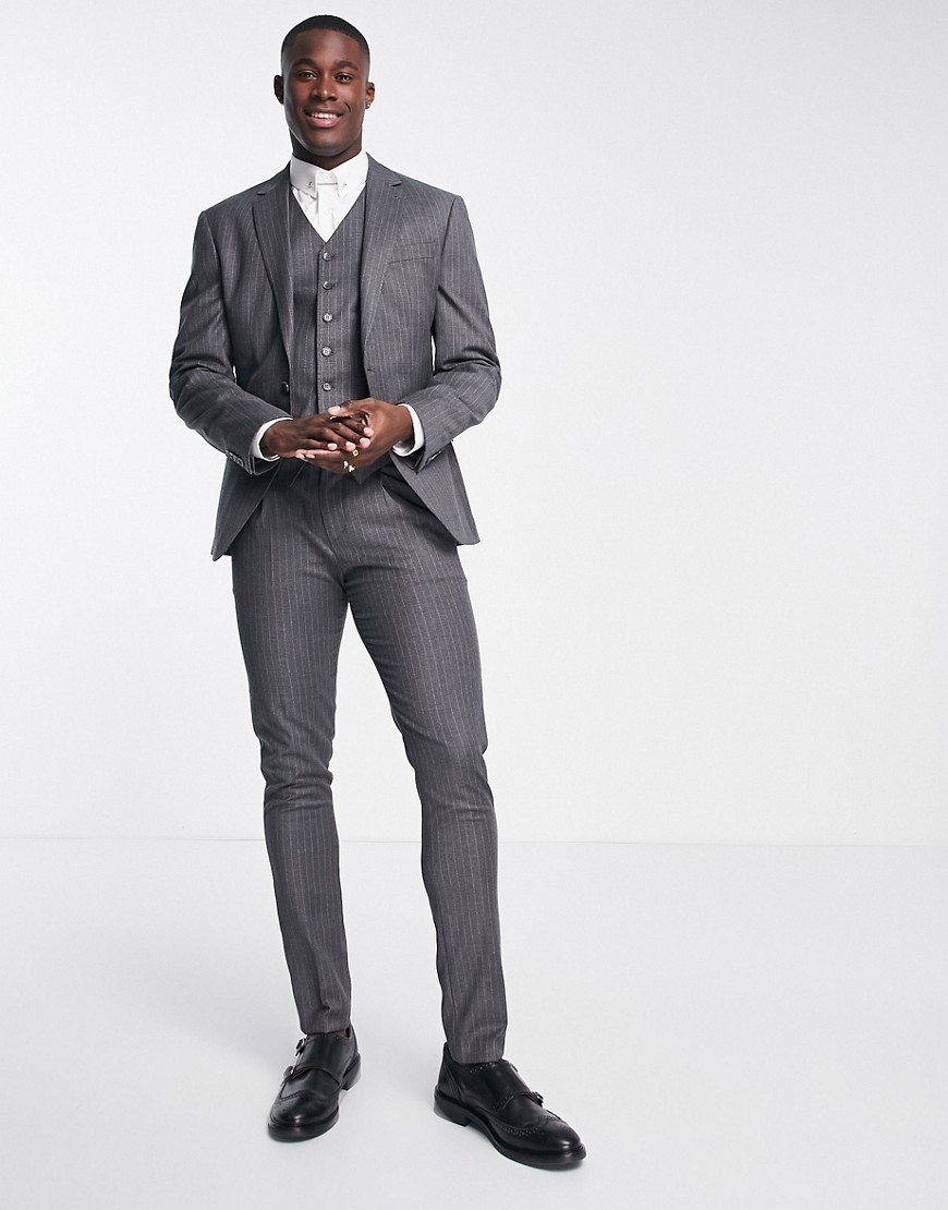 Noak skinny suit trousers in grey pinstripe with stretch