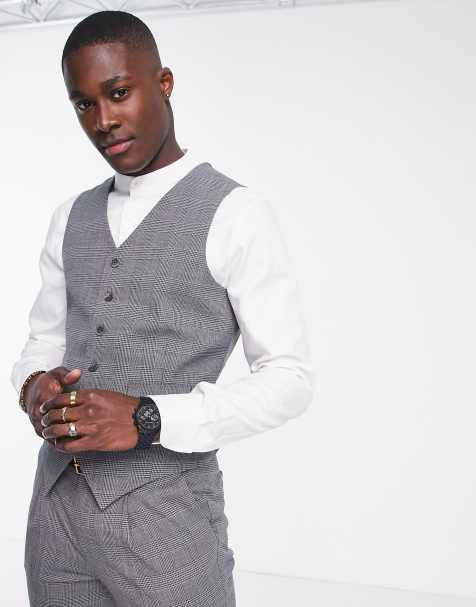Noak skinny suit waistcoat in grey Glen check worsted wool blend - view 1