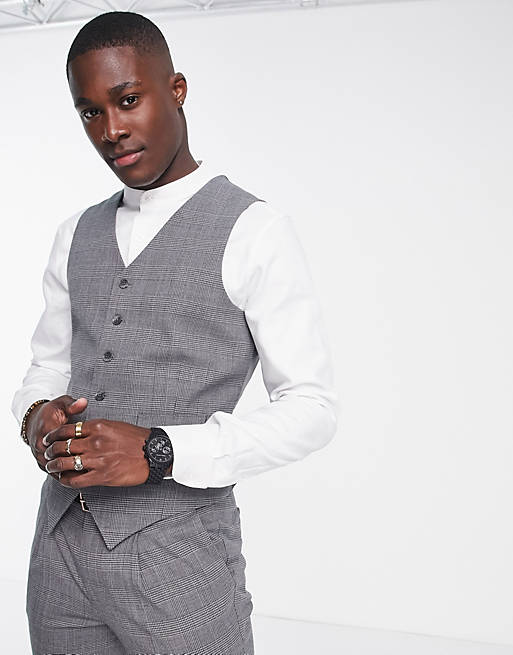 Skinny suit vest in Glen check worsted wool blend Asos Men Clothing Jackets Waistcoats 