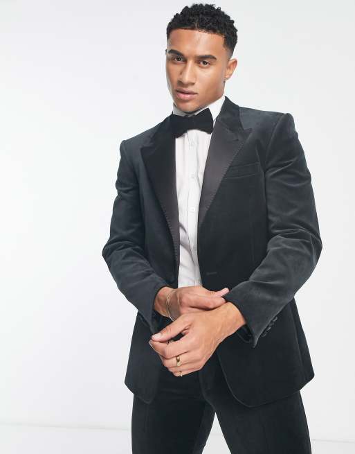 Noak skinny tuxedo suit jacket in black velvet ASOS