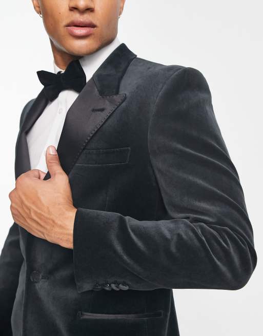 Noak skinny tuxedo suit jacket in black velvet, 3 of 4