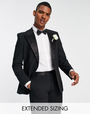 Noak Skinny Premium Fabric Tuxedo Suit Jacket In Black With Stretch In Brown